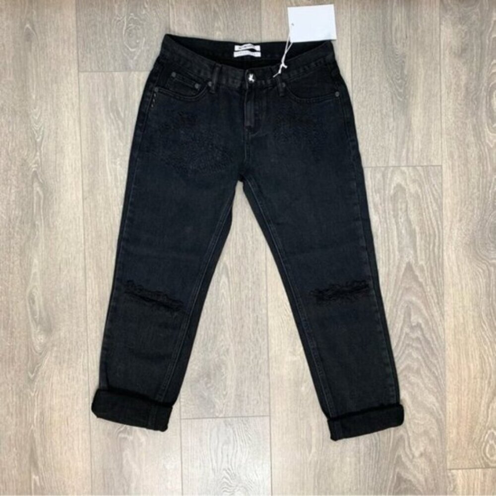 Free People One Teaspoon Awesome Baggies Jeans Black Oak Straight leg Distressed - Picture 4 of 16